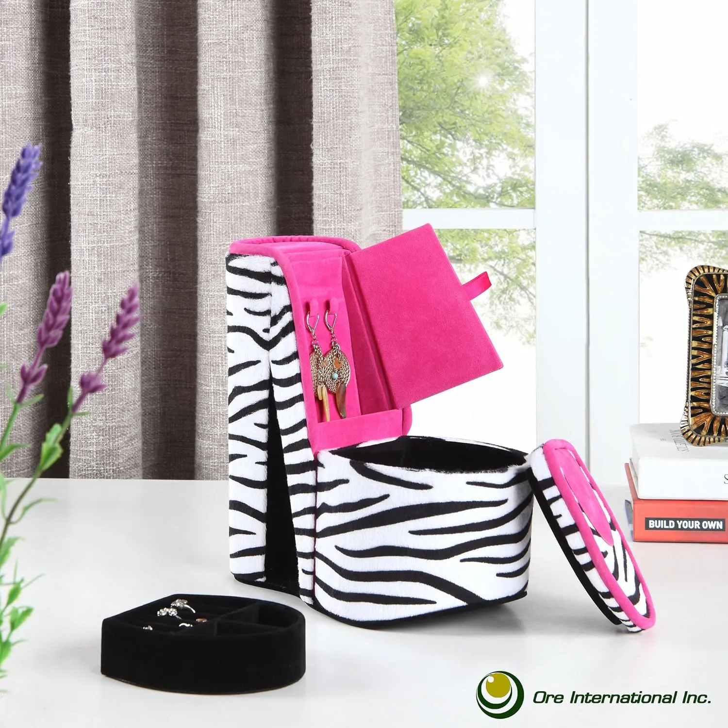 Ore International HBB1840 High Heel Shoe Hidden Jewelry Box, Zebra Print, 9"