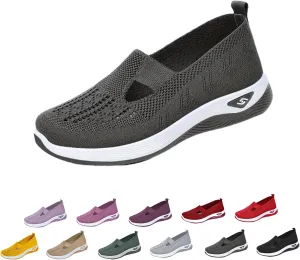 Orthowalkway Womens Shoes, Women's Comfortable Breathable Knitted Sneakers, Orthopedic Slip-On Lightweight Flat Soft Shoes