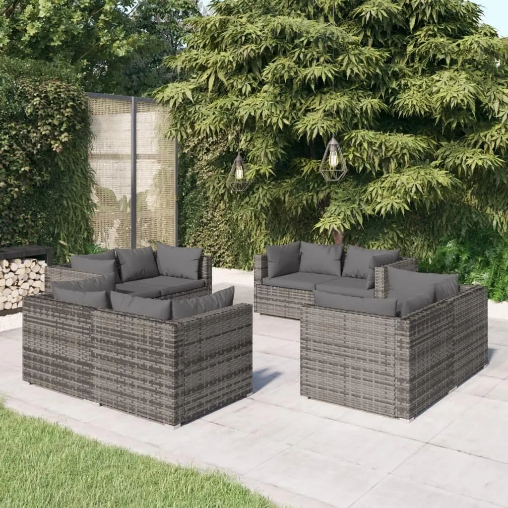 Outdoor Patio Furniture,8 Piece Patio Lounge Set with Cushions Poly Rattan GrayDesigned for Camping, Resting, Outdoors.