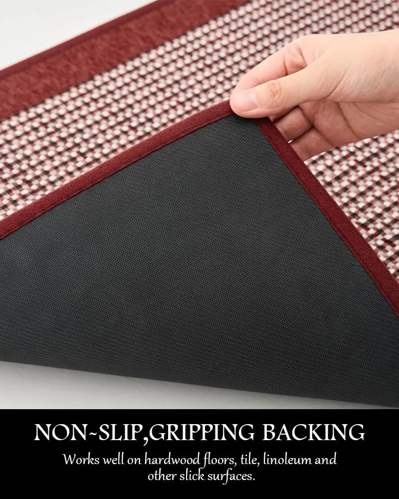 PADOOR Kitchen Mats for Floor, Non Slip Washable, Rubber Backed Christmas Runner Super Absorbent Xmas Floor Mat Sink Rug, 20'x47' Red