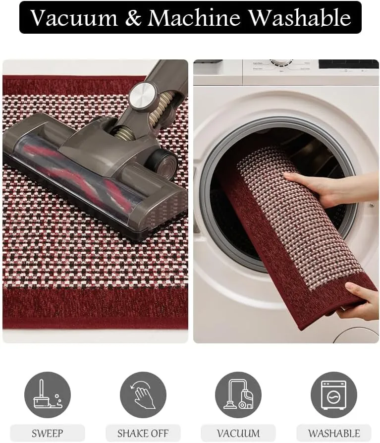 PADOOR Kitchen Mats for Floor, Non Slip Washable, Rubber Backed Christmas Runner Super Absorbent Xmas Floor Mat Sink Rug, 20'x47' Red