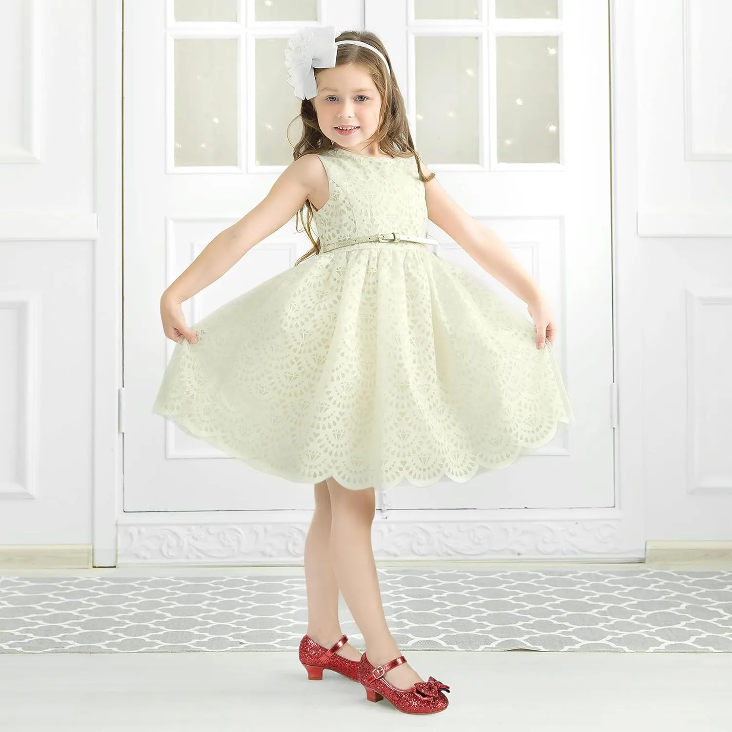 PANDANINJIA Girls Toddler/Little Kid Jada Dress Mary Jane Pumps Bow Low Heels Party Wedding Princess Shoes