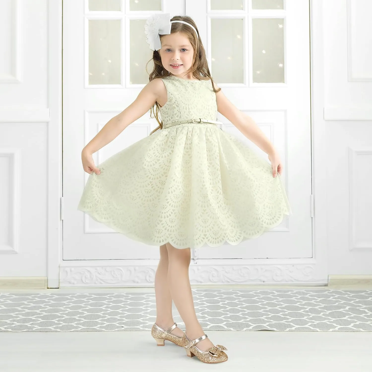 PANDANINJIA Girls Toddler/Little Kid Jada Dress Mary Jane Pumps Bow Low Heels Party Wedding Princess Shoes