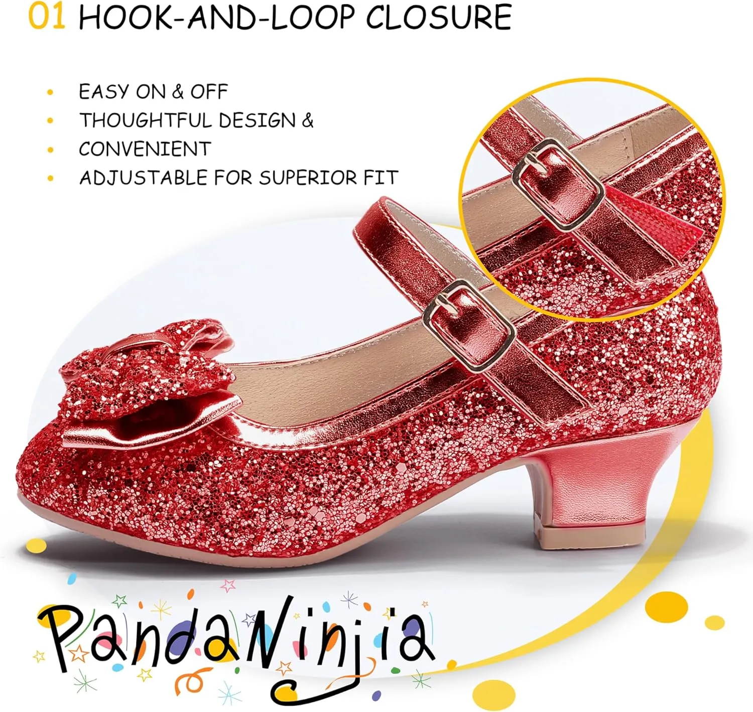 PANDANINJIA Girls Toddler/Little Kid Jada Dress Mary Jane Pumps Bow Low Heels Party Wedding Princess Shoes