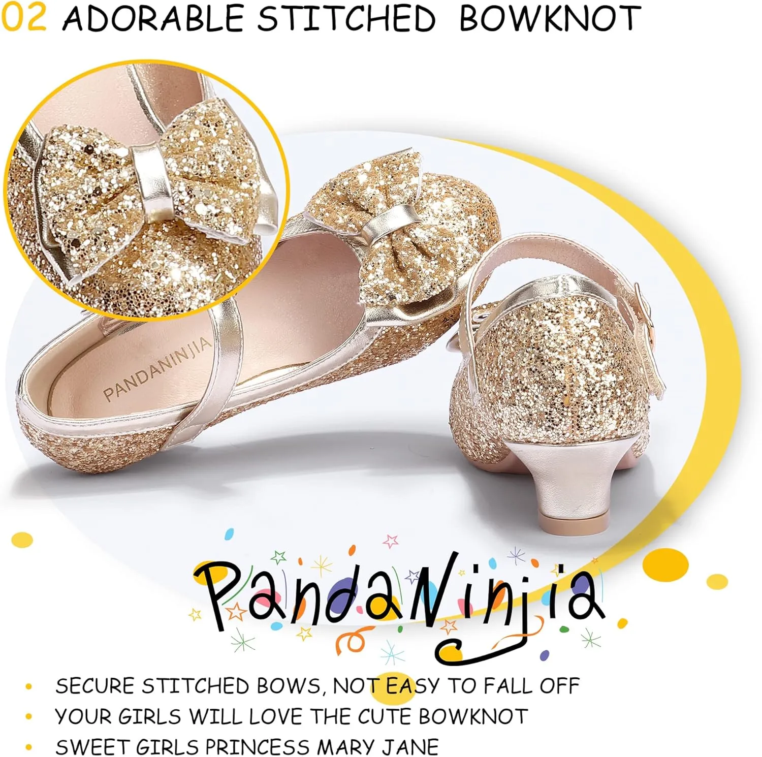 PANDANINJIA Girls Toddler/Little Kid Jada Dress Mary Jane Pumps Bow Low Heels Party Wedding Princess Shoes