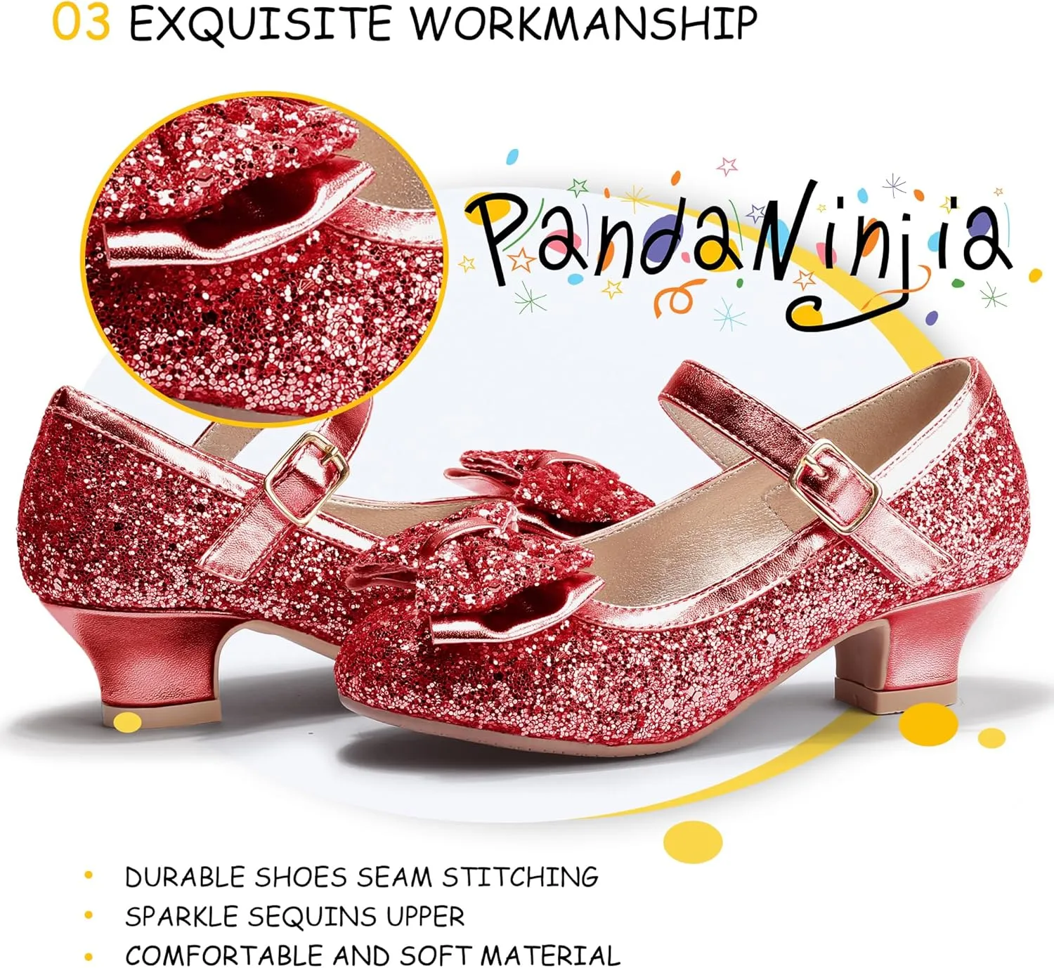 PANDANINJIA Girls Toddler/Little Kid Jada Dress Mary Jane Pumps Bow Low Heels Party Wedding Princess Shoes