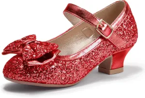 PANDANINJIA Girls Toddler/Little Kid Jada Dress Mary Jane Pumps Bow Low Heels Party Wedding Princess Shoes