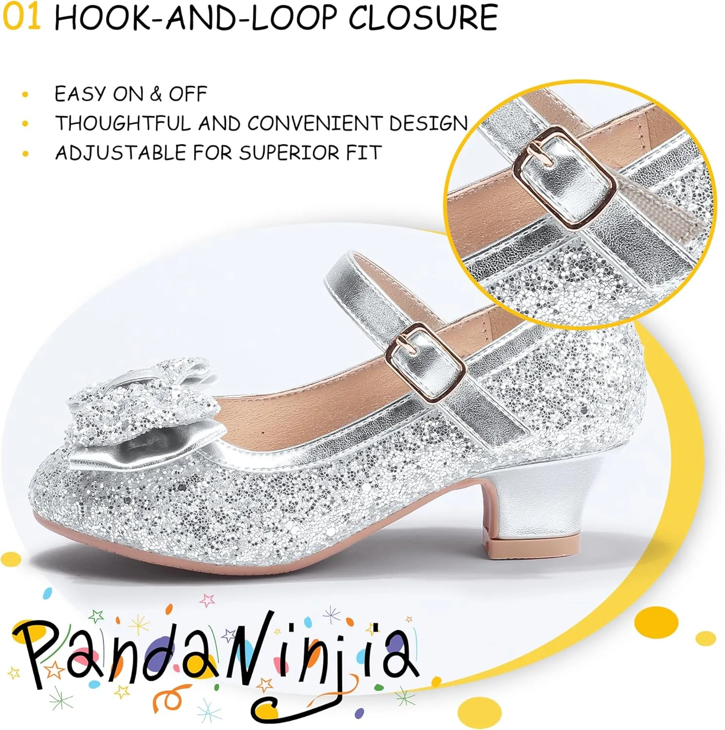 PANDANINJIA Girls Toddler/Little Kid Jada Dress Mary Jane Pumps Bow Low Heels Party Wedding Princess Shoes