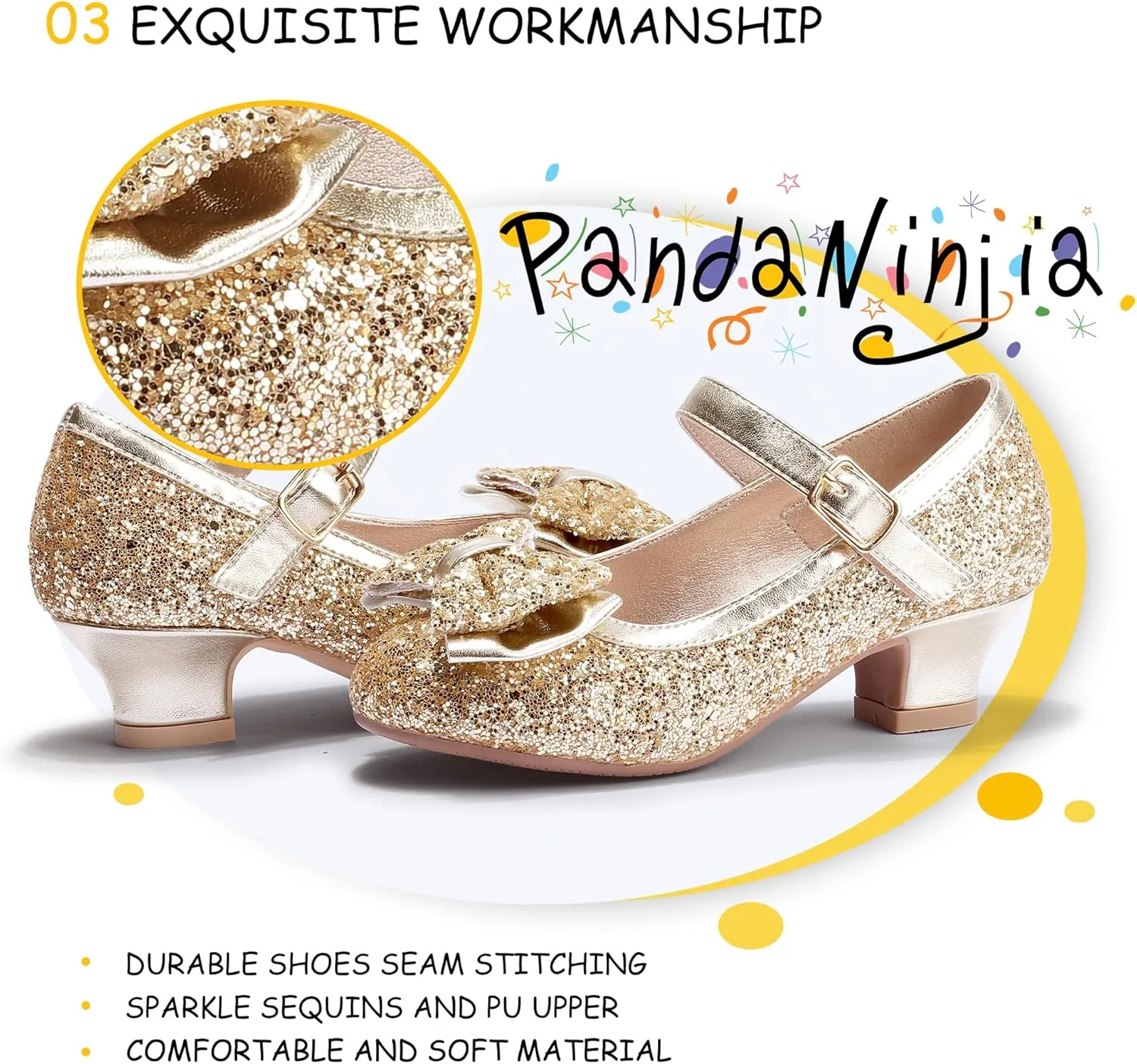 PANDANINJIA Girls Toddler/Little Kid Jada Dress Mary Jane Pumps Bow Low Heels Party Wedding Princess Shoes