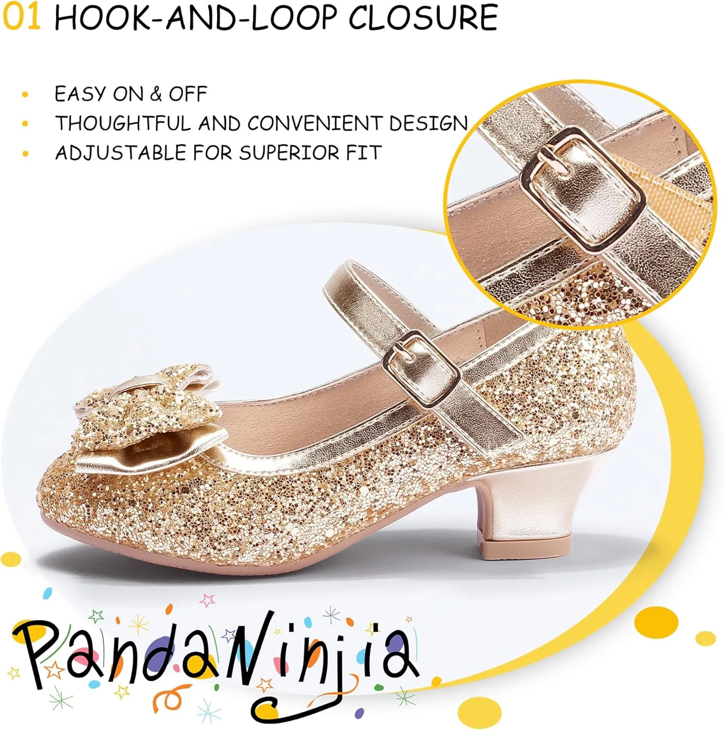 PANDANINJIA Girls Toddler/Little Kid Jada Dress Mary Jane Pumps Bow Low Heels Party Wedding Princess Shoes
