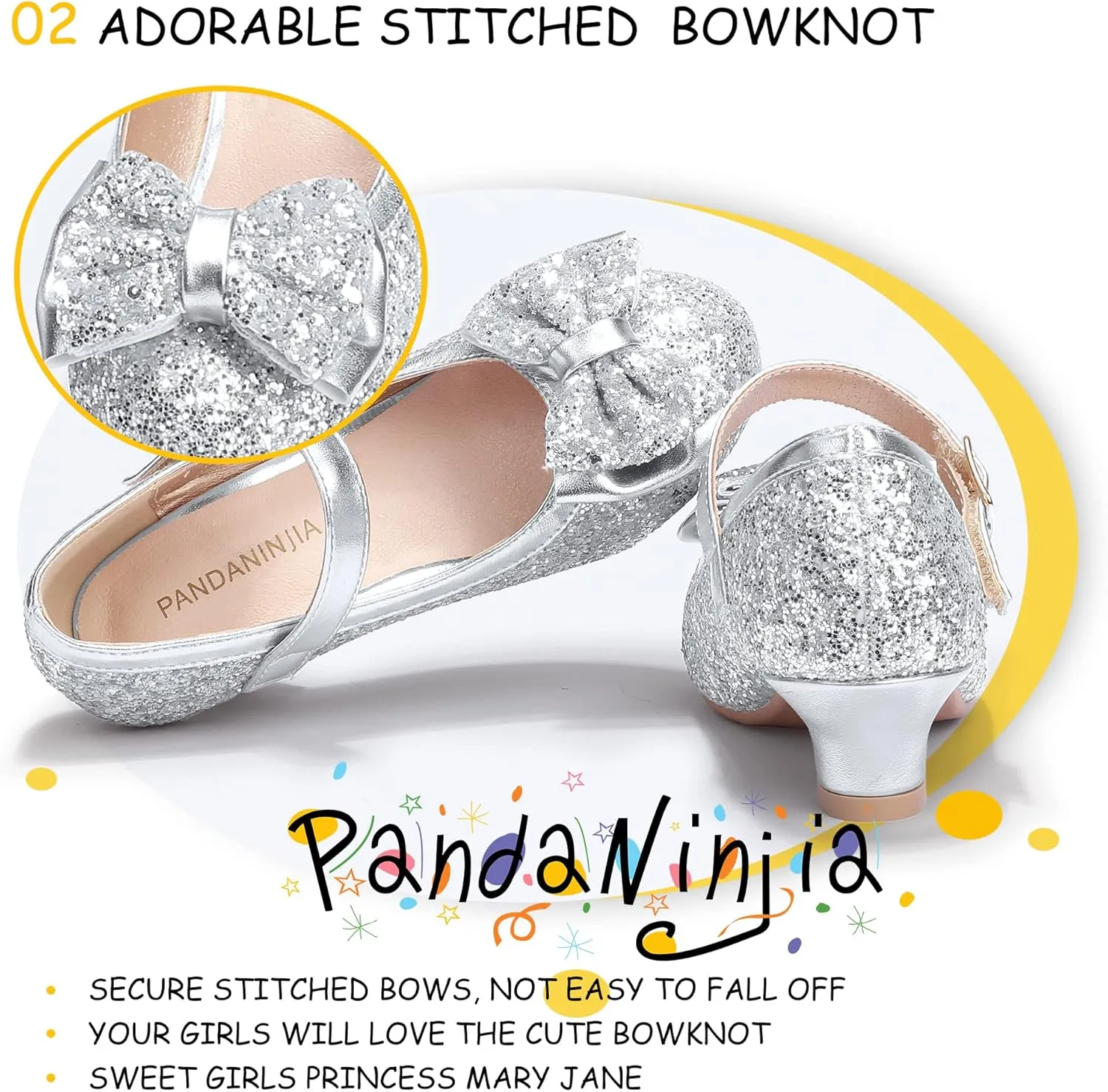 PANDANINJIA Girls Toddler/Little Kid Jada Dress Mary Jane Pumps Bow Low Heels Party Wedding Princess Shoes