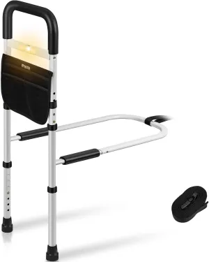 Panta Bed Rails for Elderly Adults Safety, Adjustable Bed Assist Rails for Seniors with Motion Light, Bed Side Rails with Support Legs and Storage Pocket, Portable Bed Cane Fit King,Queen,Full(Black)