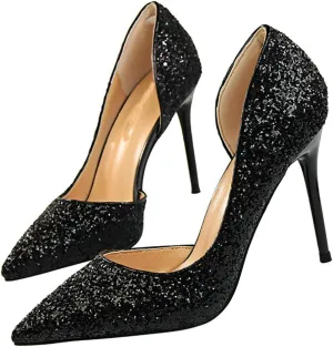 Parisuit Womens Stiletto High Heels Glitter Pumps Closed Pointed Toe Bridal Wedding Party Dress Sequin Sexy Shoes