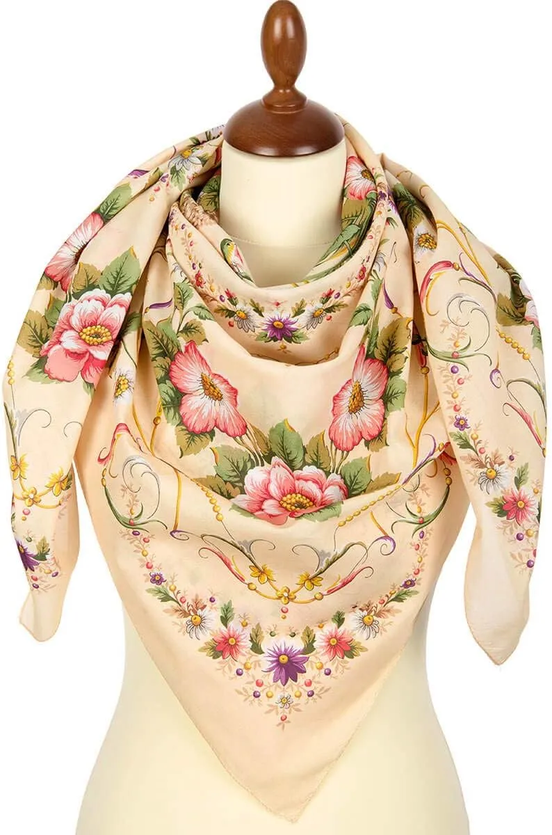 Pavlovo Posad Cotton Shawl for Women 45.3x45.3 (115x115 cm) 100% Cotton Scarf for Women, Wrap, Fashion Scarves
