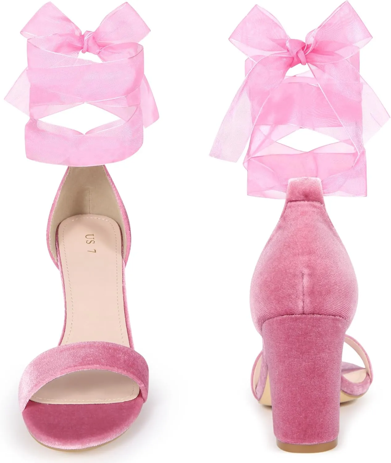 Perphy Chunky Heels Lace Up Ballet Velvet Sandals for Women