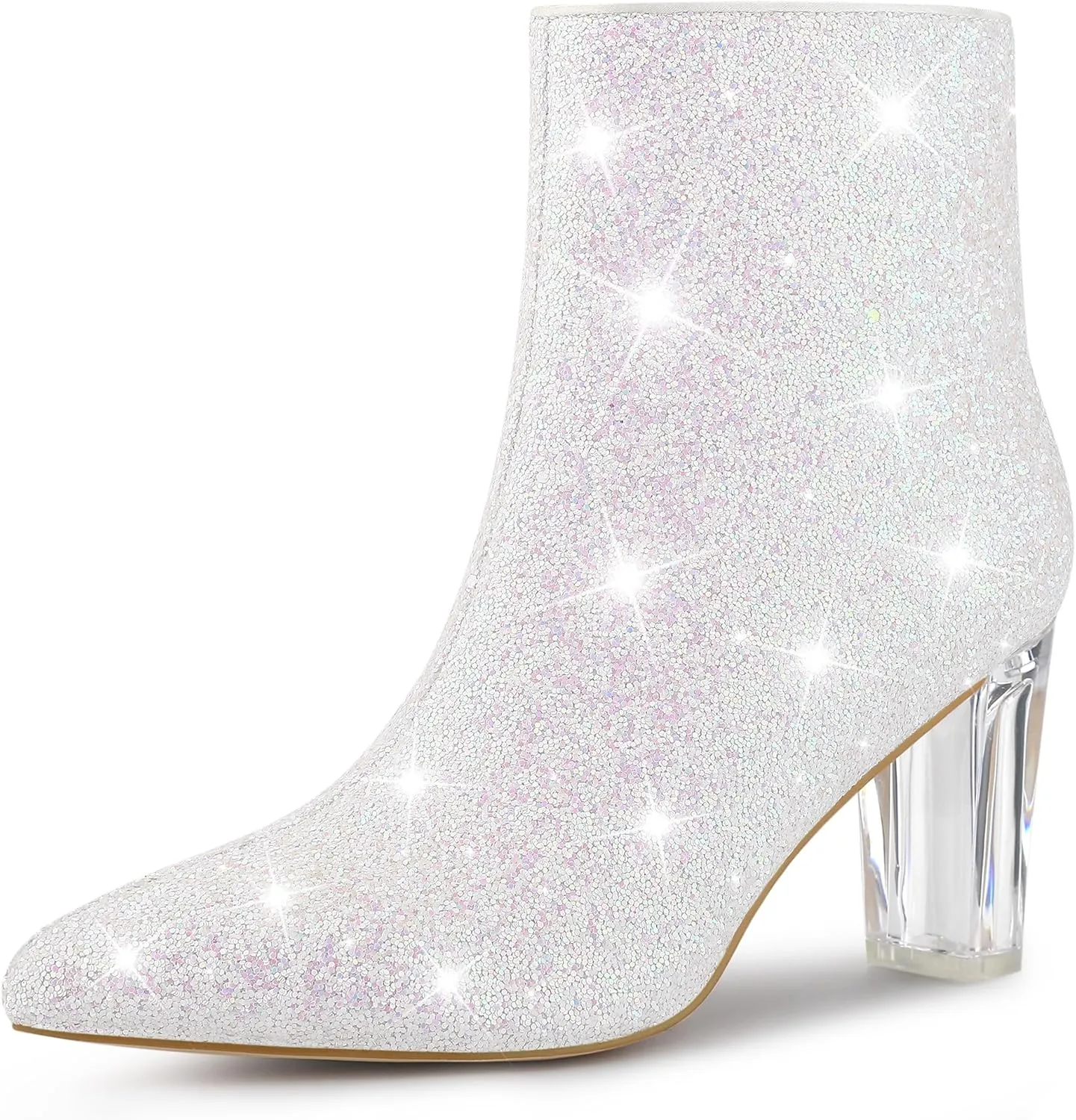 Perphy Clear Heel Sparkly Glitter Block Heels Ankle Boots for Women