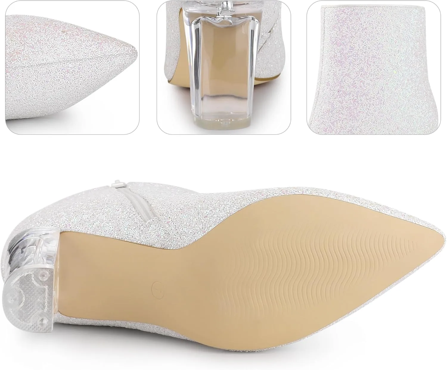 Perphy Clear Heel Sparkly Glitter Block Heels Ankle Boots for Women