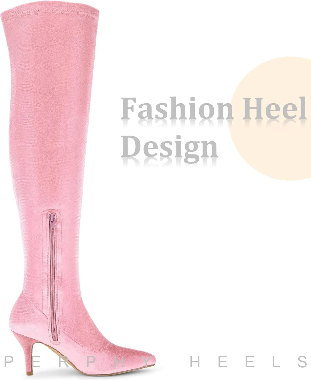 Perphy Faux Velvet Pointed Toe Stiletto Heels Over the Knee High Boots for Women