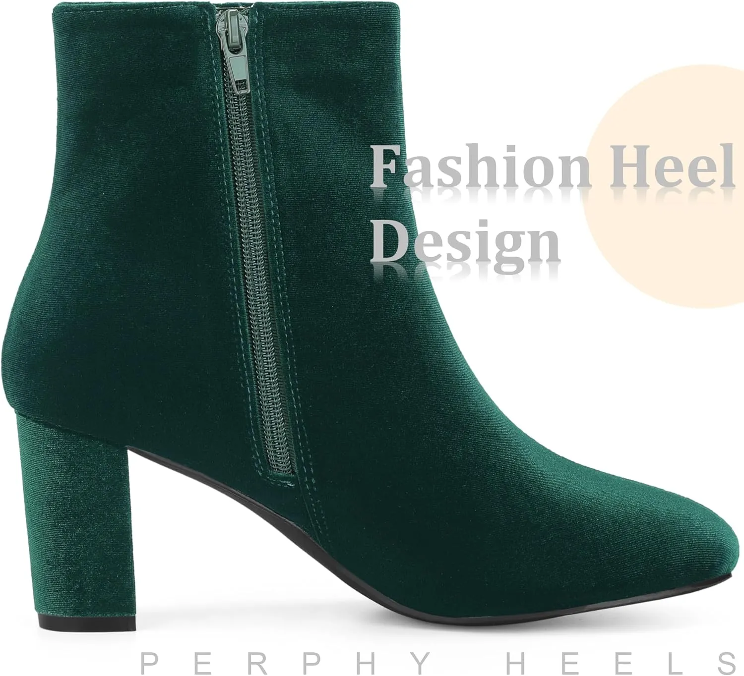 Perphy Faux Velvet Round Toe Chunky Heels Ankle Boots for Women