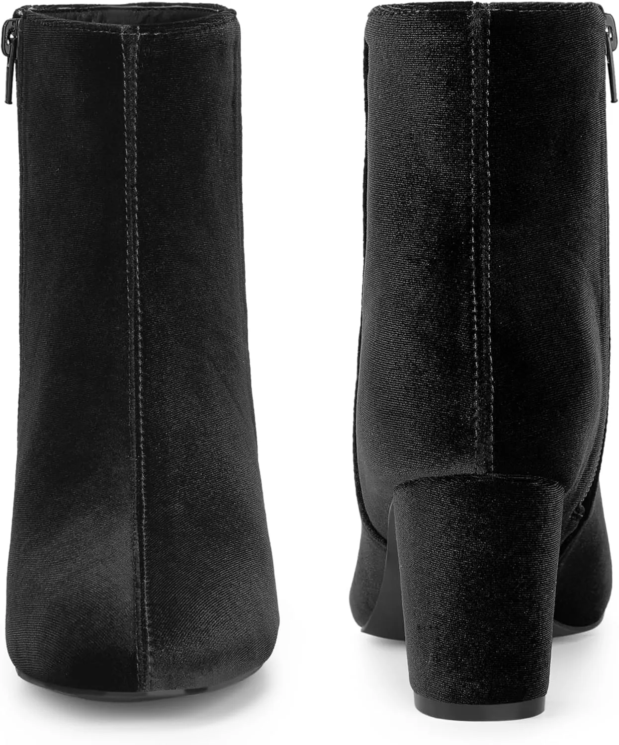 Perphy Faux Velvet Round Toe Chunky Heels Ankle Boots for Women