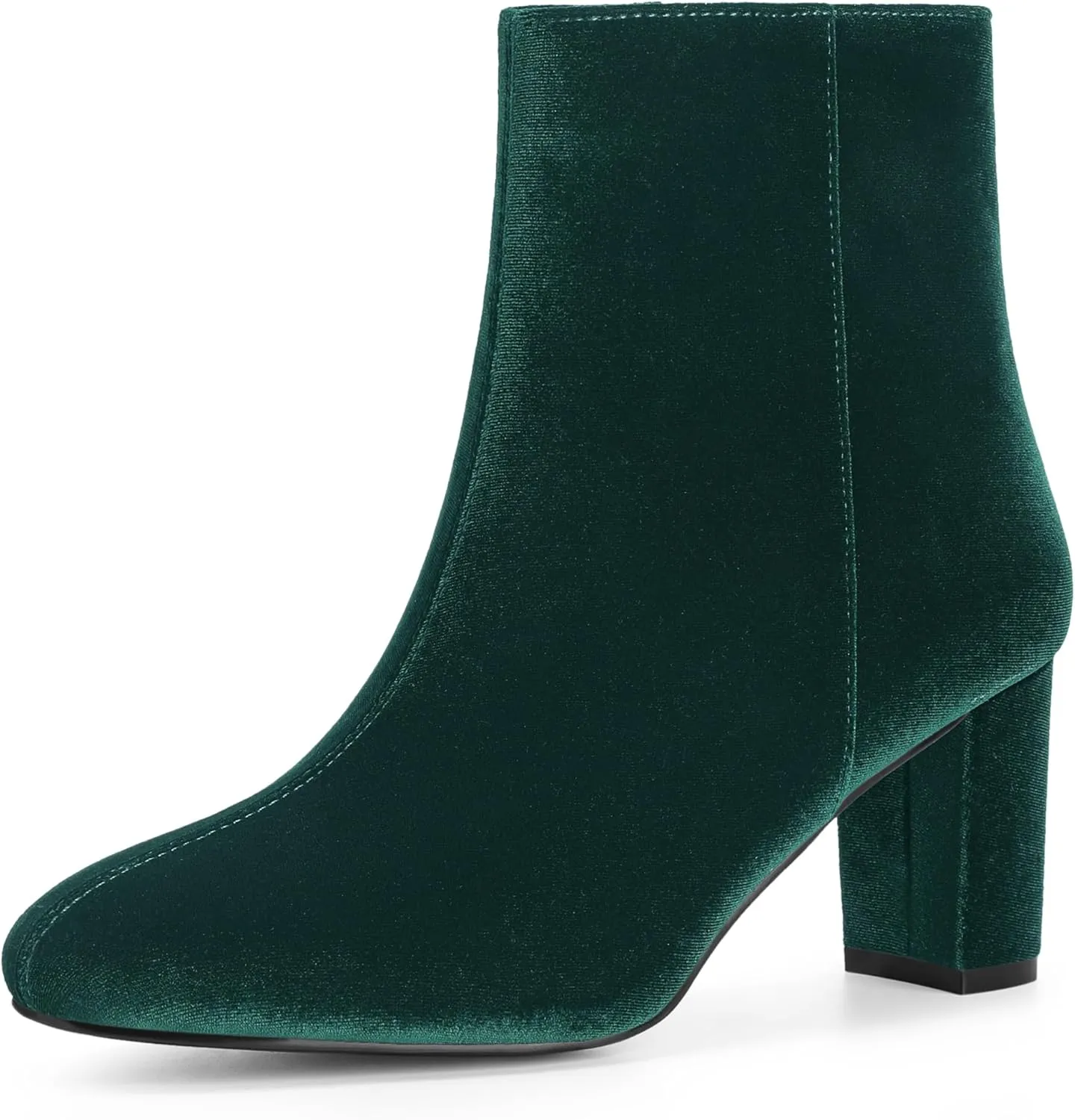 Perphy Faux Velvet Round Toe Chunky Heels Ankle Boots for Women