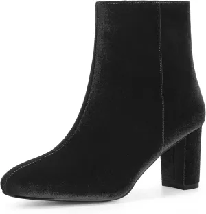 Perphy Faux Velvet Round Toe Chunky Heels Ankle Boots for Women