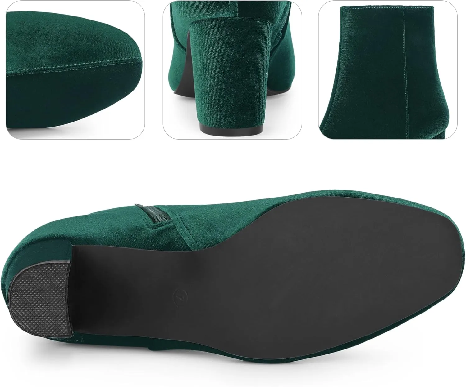 Perphy Faux Velvet Round Toe Chunky Heels Ankle Boots for Women