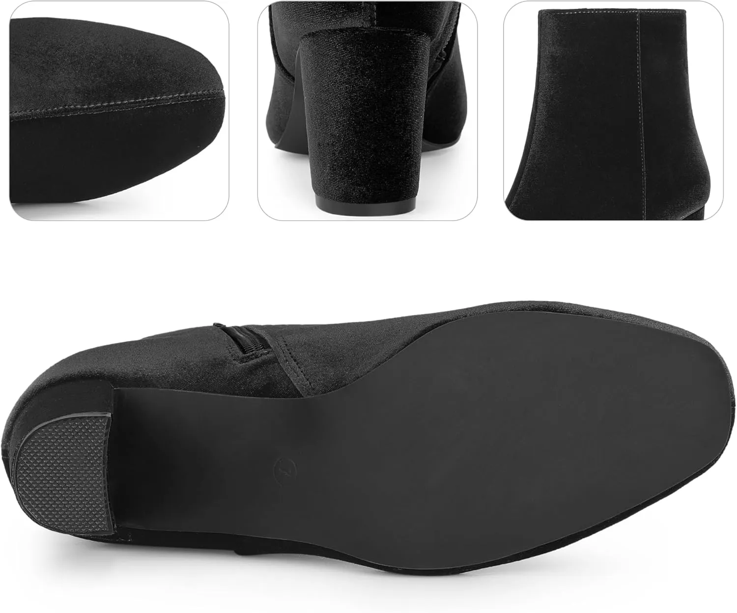 Perphy Faux Velvet Round Toe Chunky Heels Ankle Boots for Women