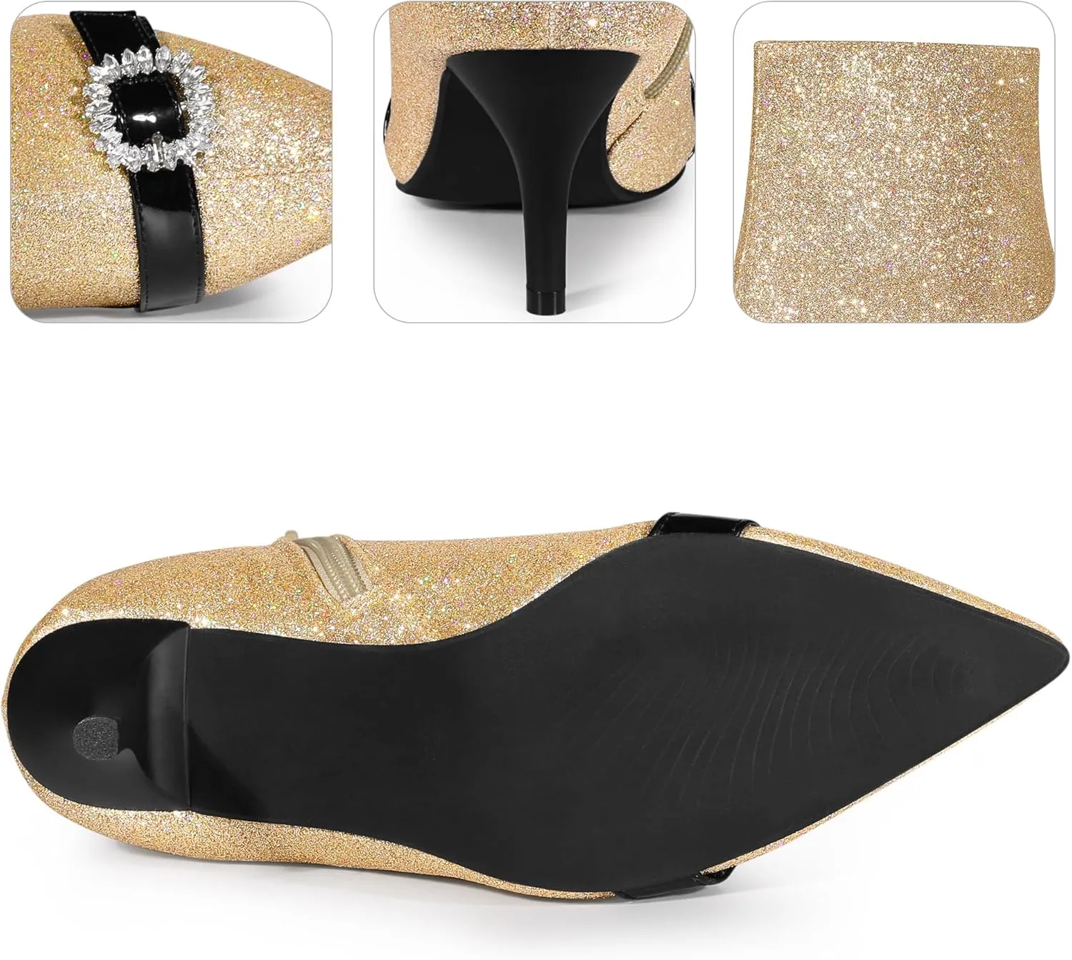 Perphy Glitter Boot Rhinestone Pointed Toe Stiletto Heel Ankle Boots for Women