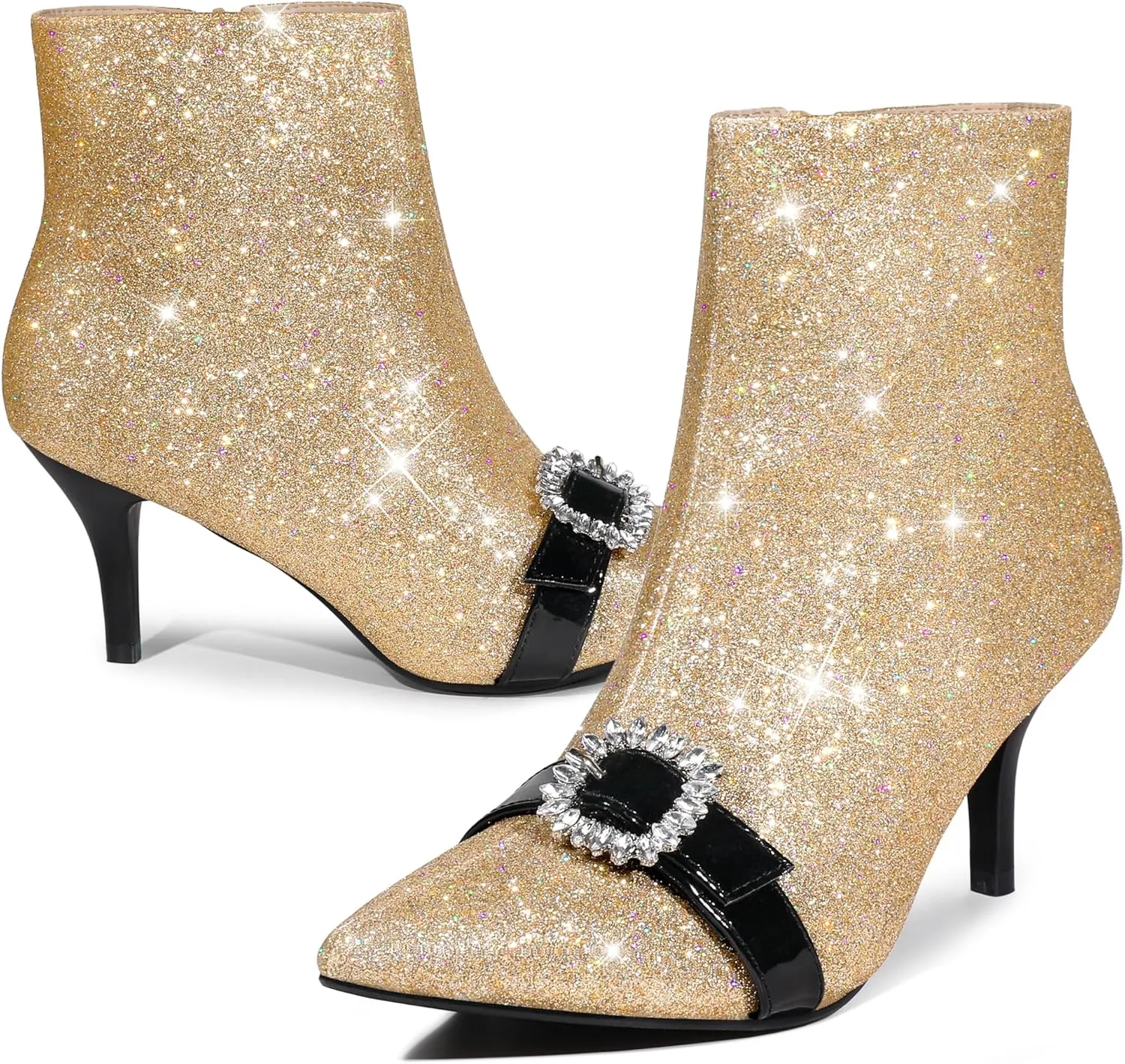 Perphy Glitter Boot Rhinestone Pointed Toe Stiletto Heel Ankle Boots for Women