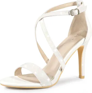 Perphy Glitter Crisscross Strappy Stiletto Heels Sandals for Women