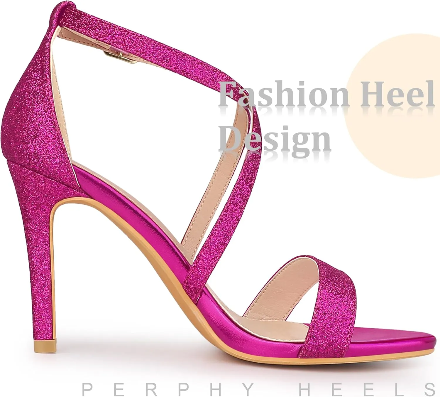 Perphy Glitter Crisscross Strappy Stiletto Heels Sandals for Women
