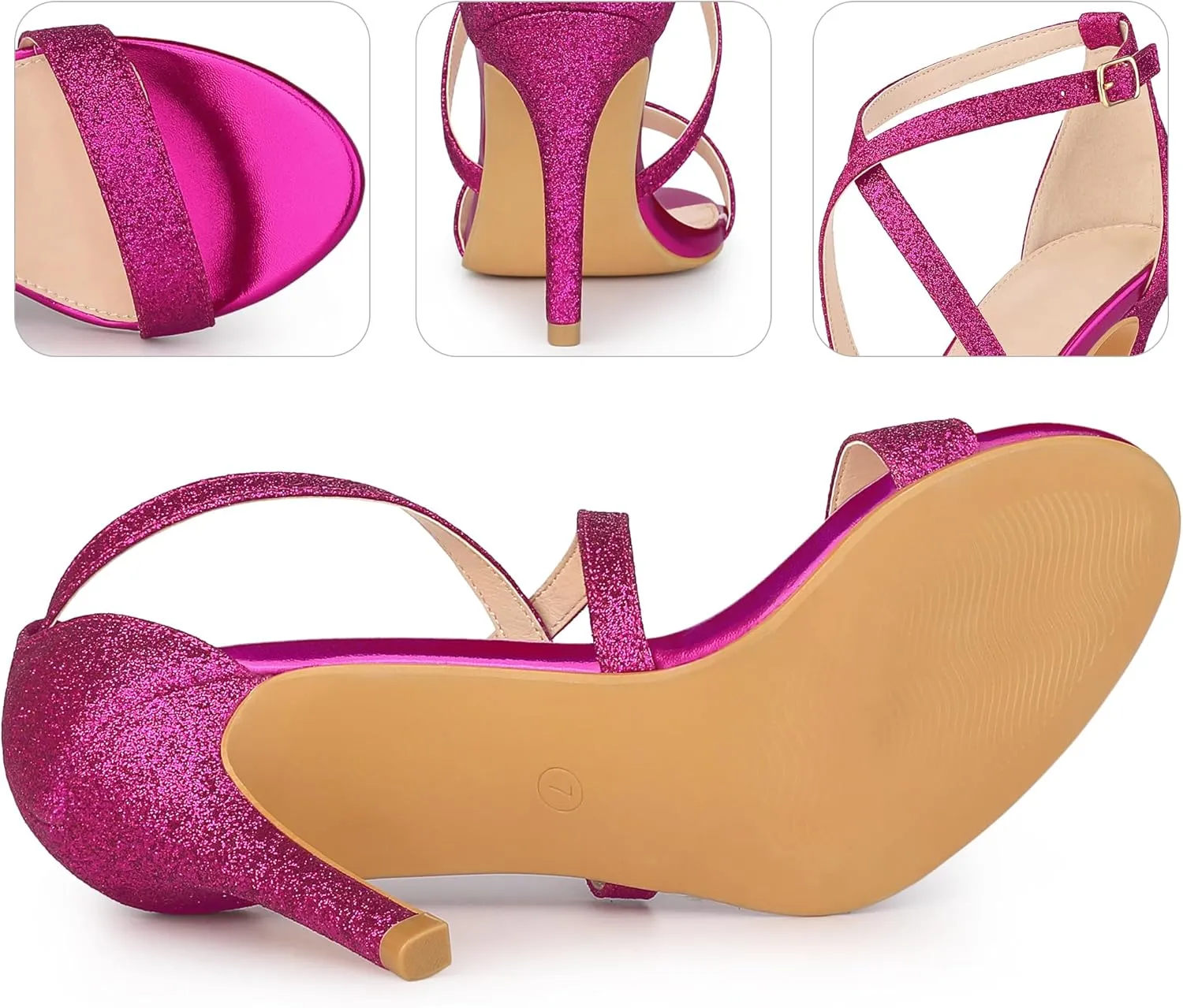 Perphy Glitter Crisscross Strappy Stiletto Heels Sandals for Women