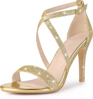 Perphy Glitter Crisscross Strappy Stiletto Heels Sandals for Women