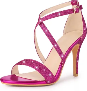 Perphy Glitter Crisscross Strappy Stiletto Heels Sandals for Women