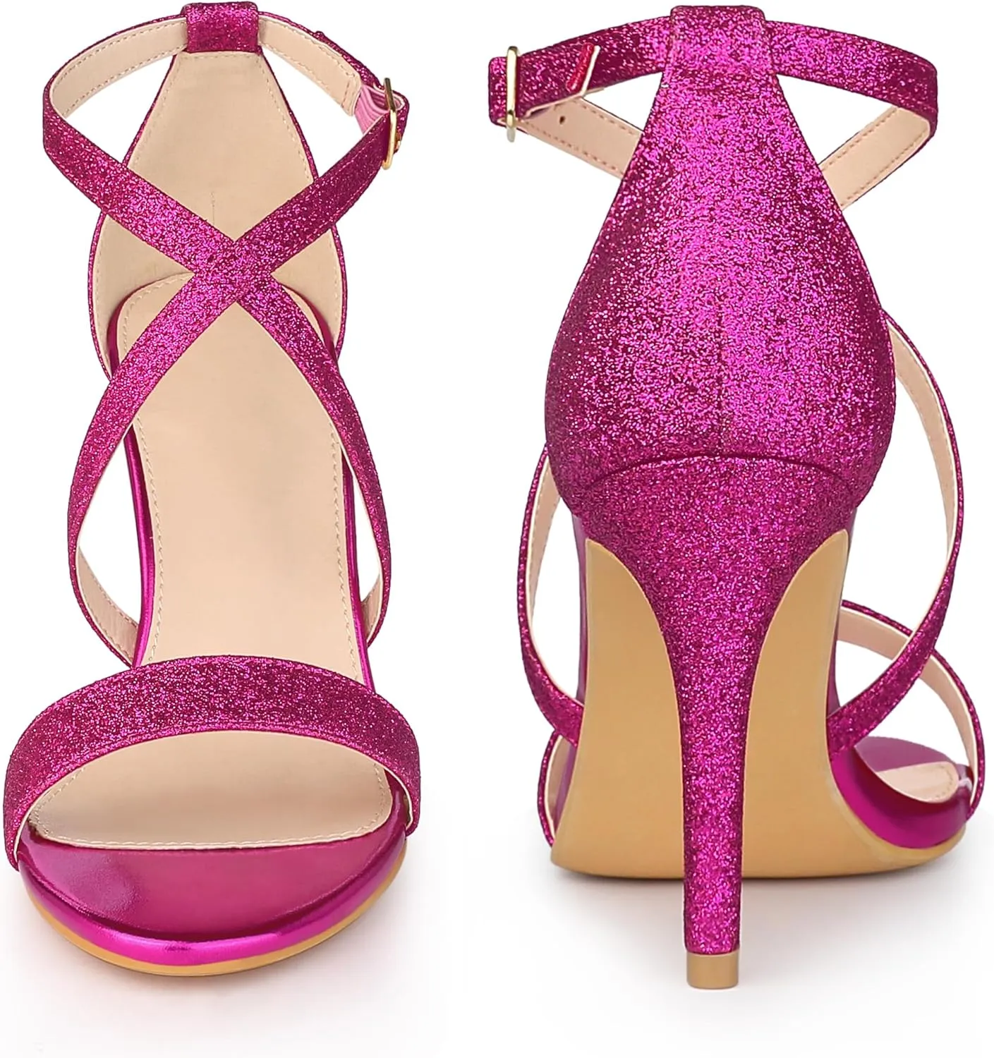 Perphy Glitter Crisscross Strappy Stiletto Heels Sandals for Women