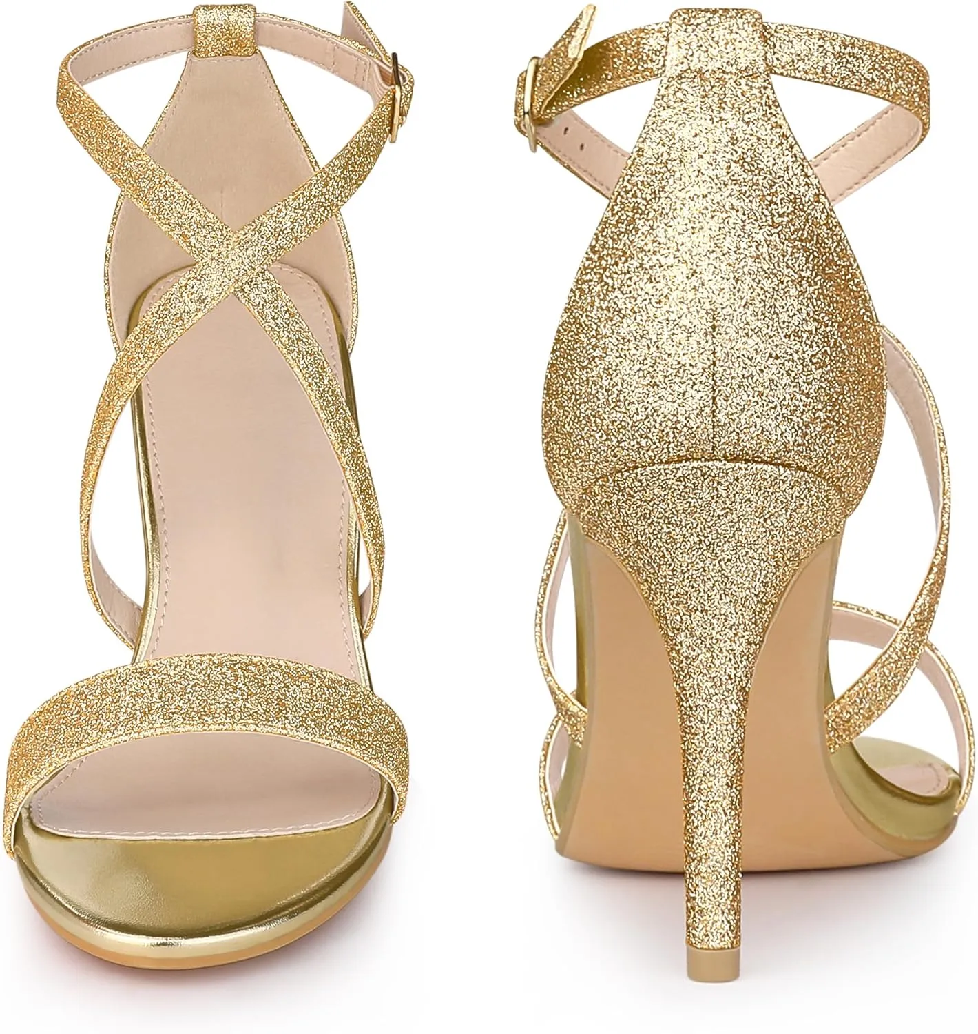 Perphy Glitter Crisscross Strappy Stiletto Heels Sandals for Women