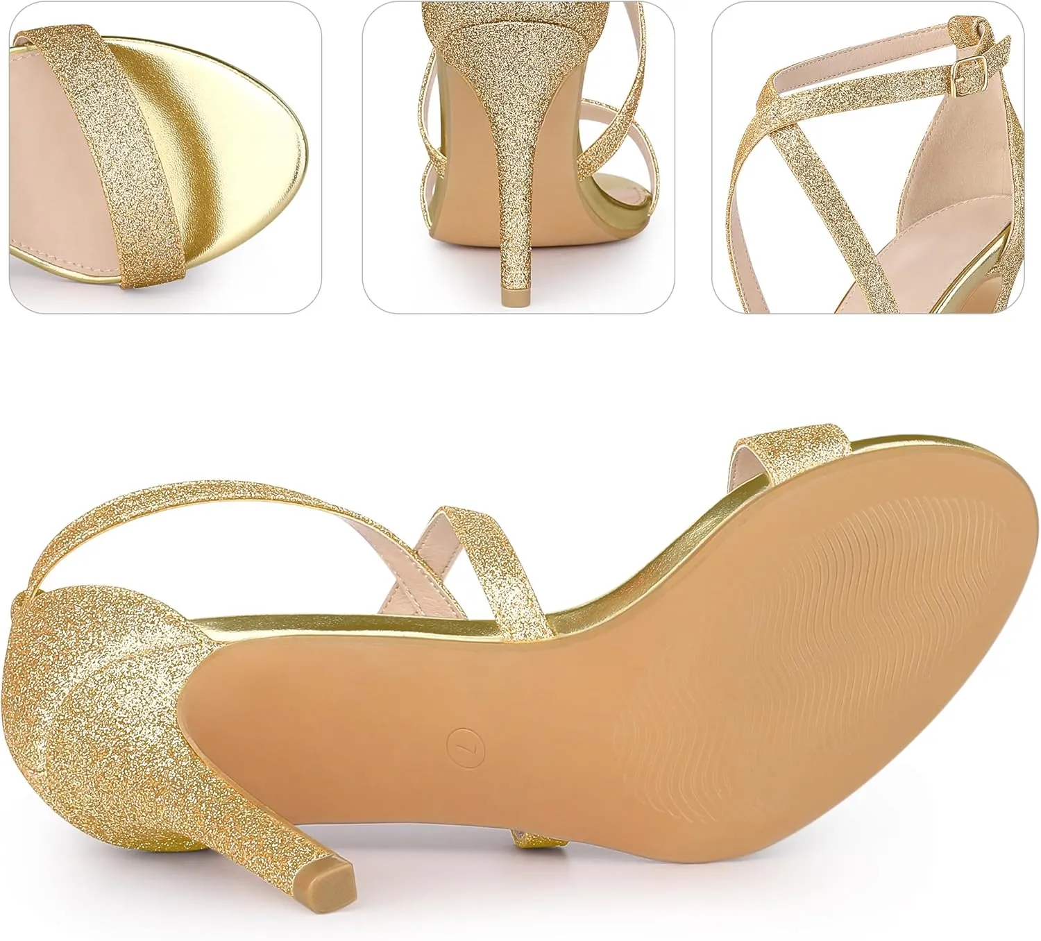 Perphy Glitter Crisscross Strappy Stiletto Heels Sandals for Women