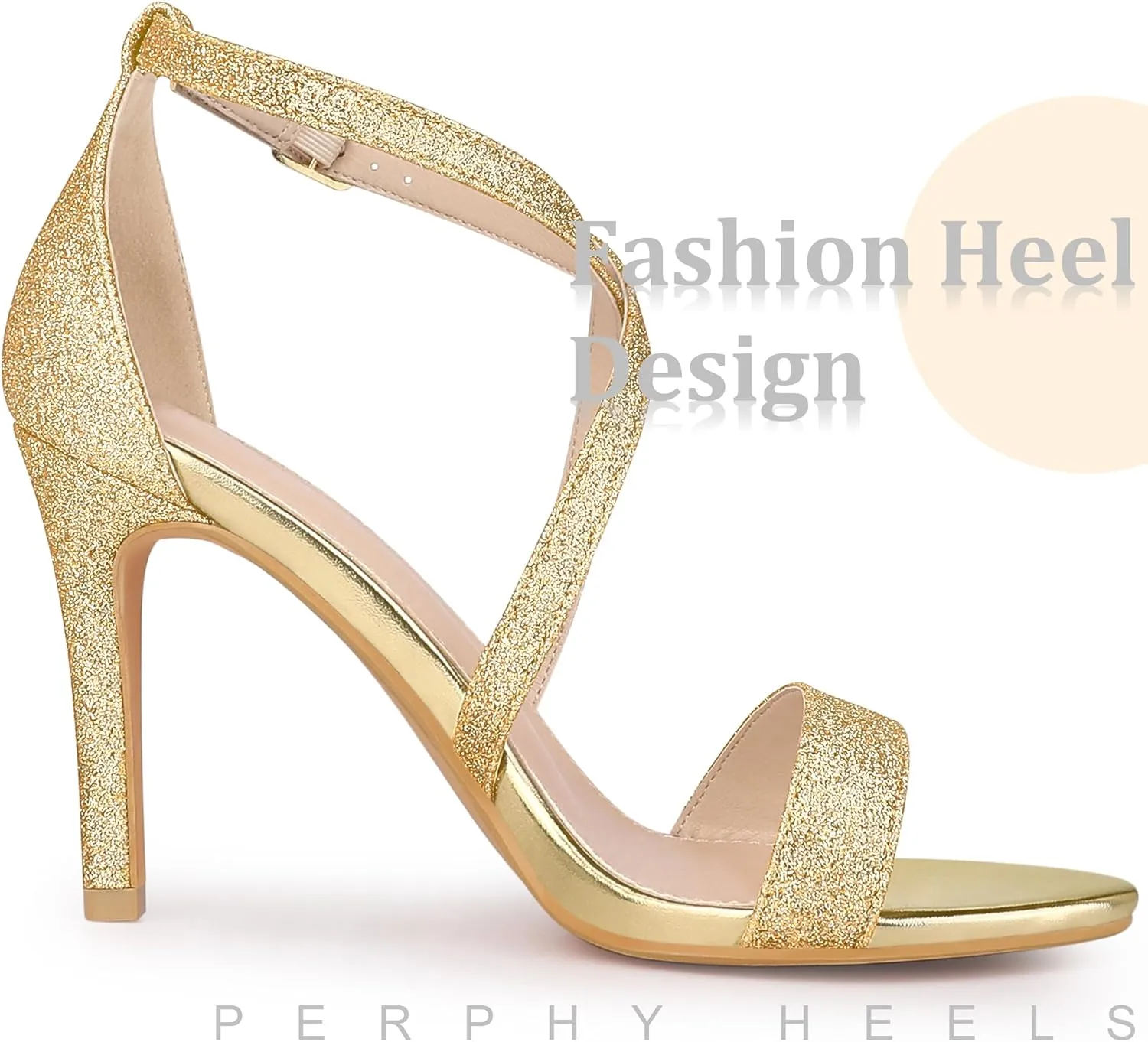 Perphy Glitter Crisscross Strappy Stiletto Heels Sandals for Women