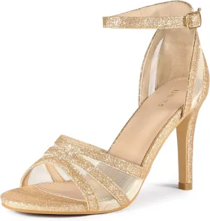 Perphy Glitter Heel Ankle Strap Stiletto Heels Pumps Sandals for Women