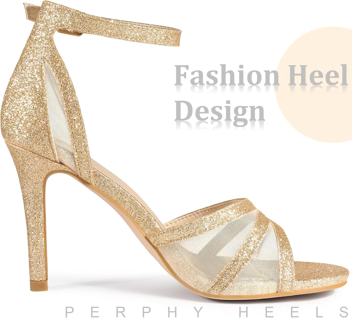 Perphy Glitter Heel Ankle Strap Stiletto Heels Pumps Sandals for Women