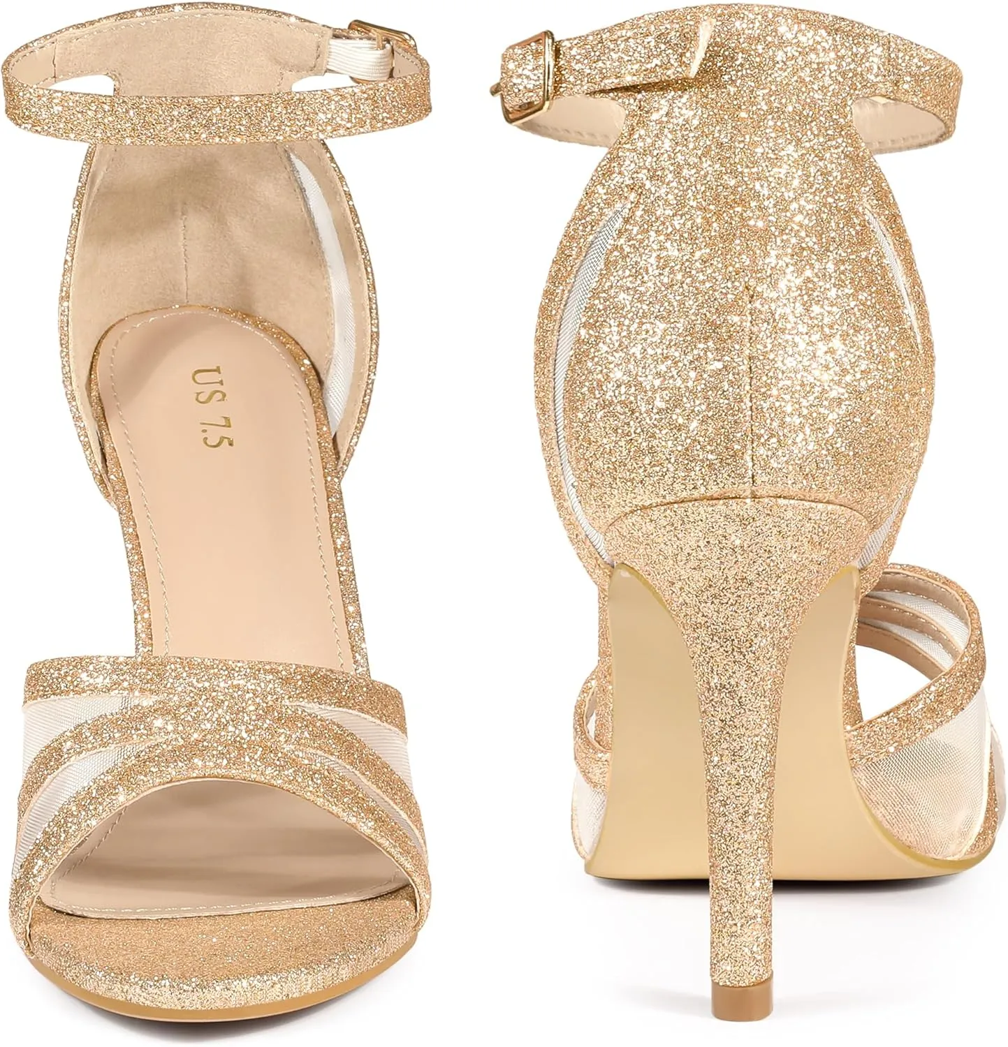 Perphy Glitter Heel Ankle Strap Stiletto Heels Pumps Sandals for Women