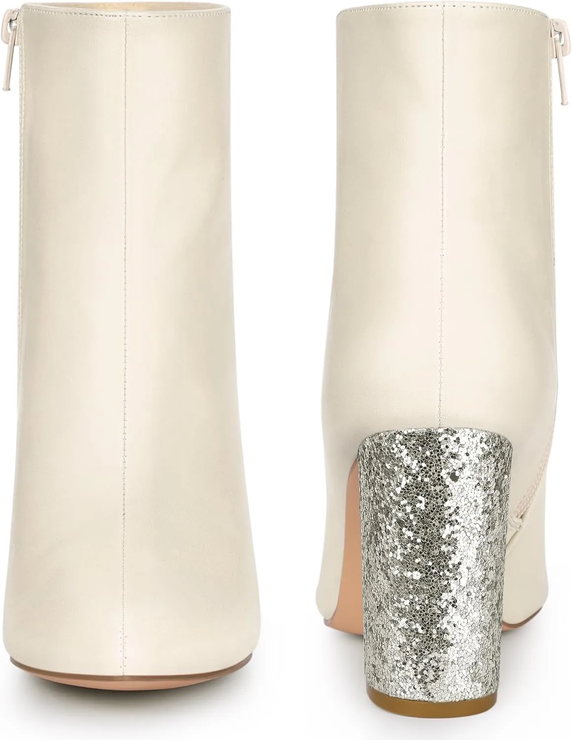 Perphy Glitter Heel Fashion Sparkly Pointy Toe Zipper Chunky Heels Ankle Boots for Women