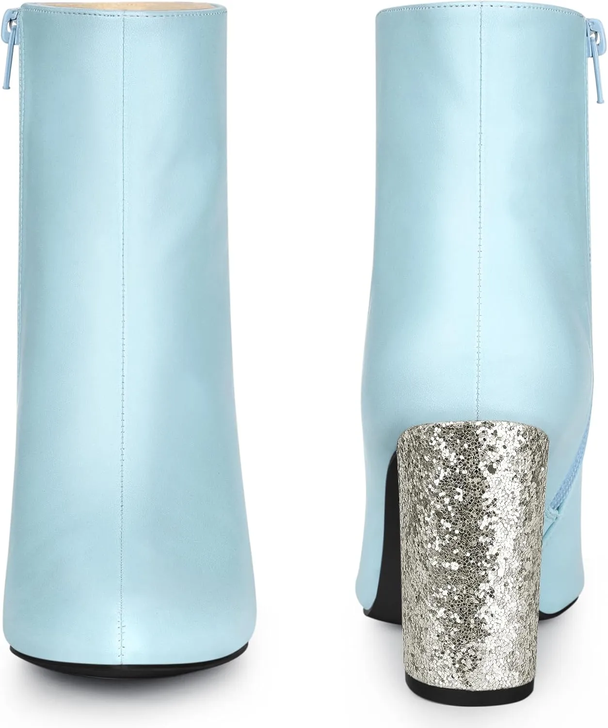 Perphy Glitter Heel Fashion Sparkly Pointy Toe Zipper Chunky Heels Ankle Boots for Women