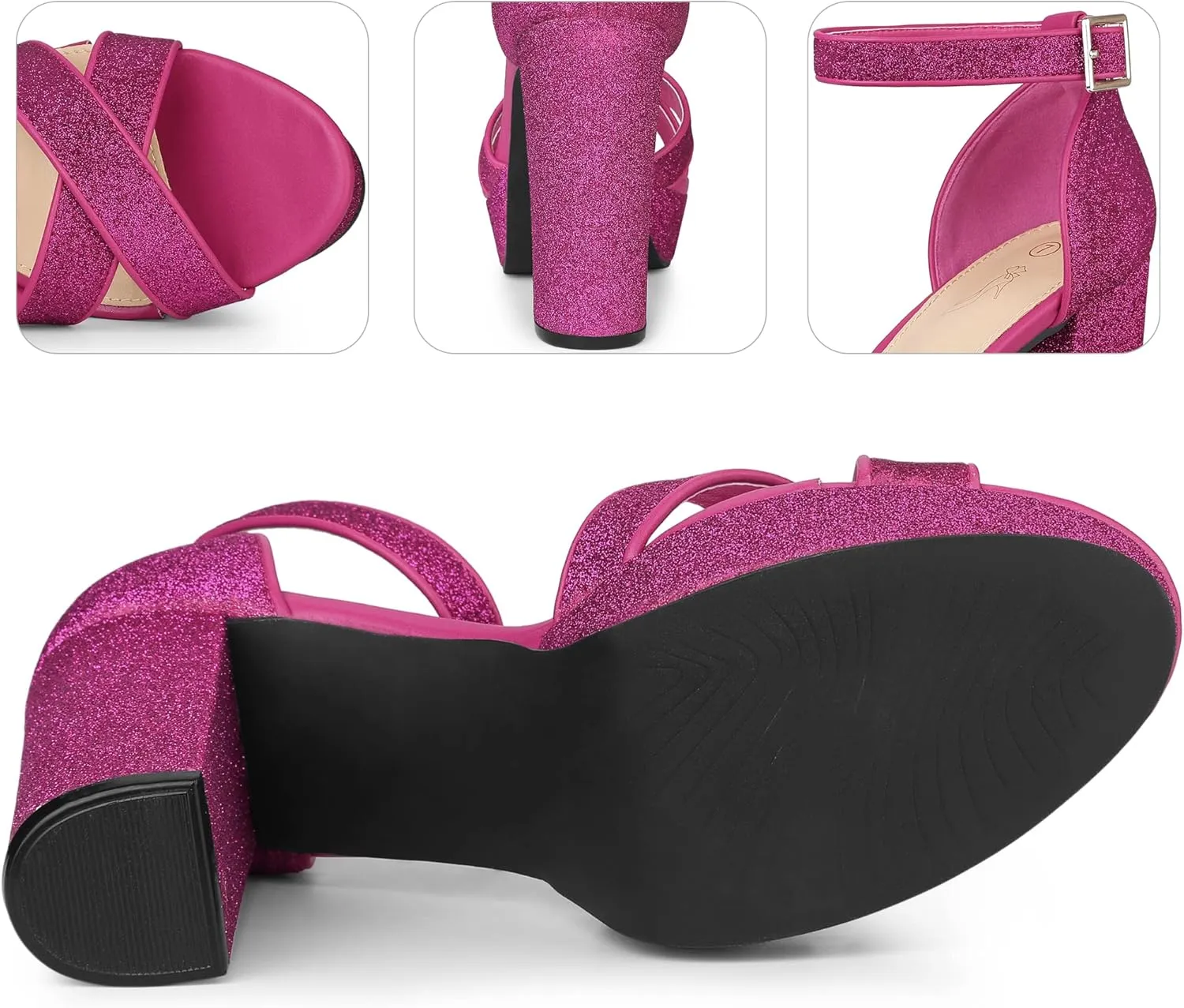 Perphy Glitter Platform Heel Crisscross Strap Chunky Heels Sandals for Women