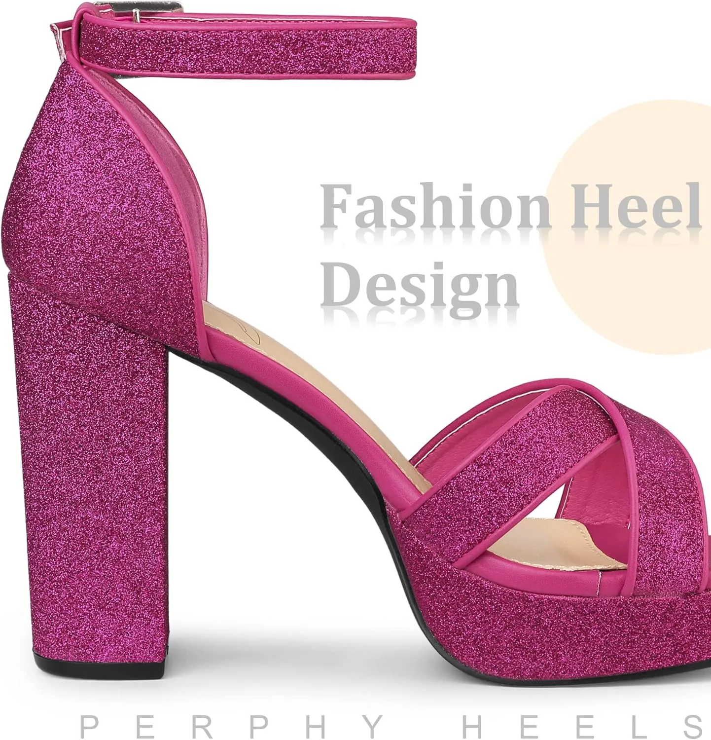Perphy Glitter Platform Heel Crisscross Strap Chunky Heels Sandals for Women