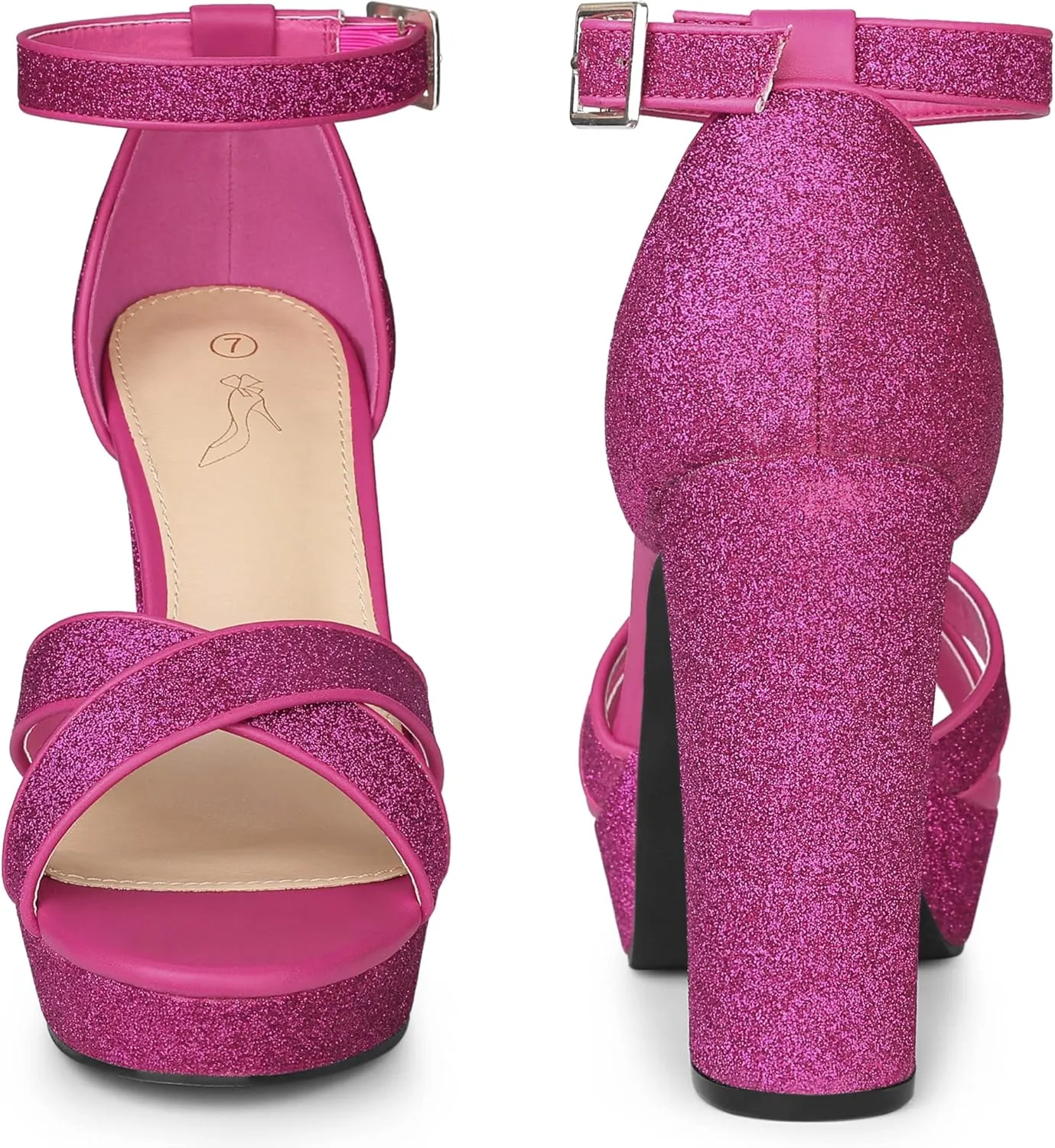 Perphy Glitter Platform Heel Crisscross Strap Chunky Heels Sandals for Women