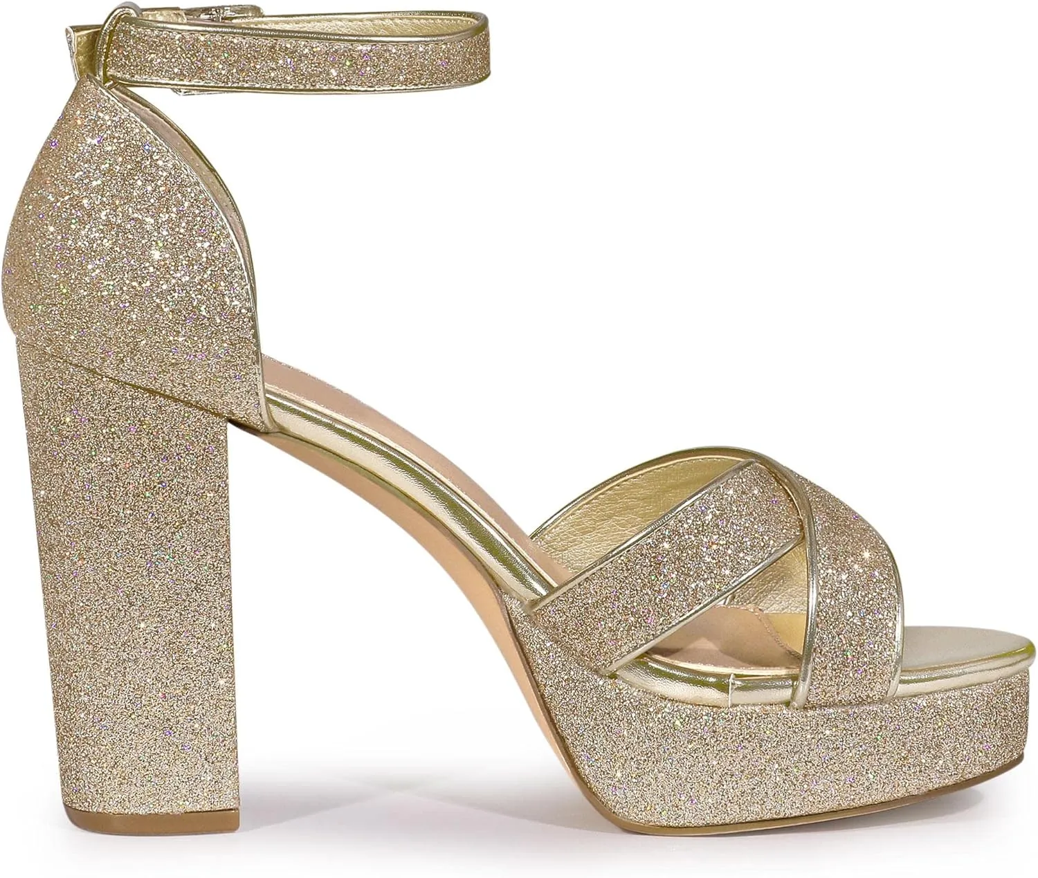 Perphy Glitter Platform Heel Crisscross Strap Chunky Heels Sandals for Women