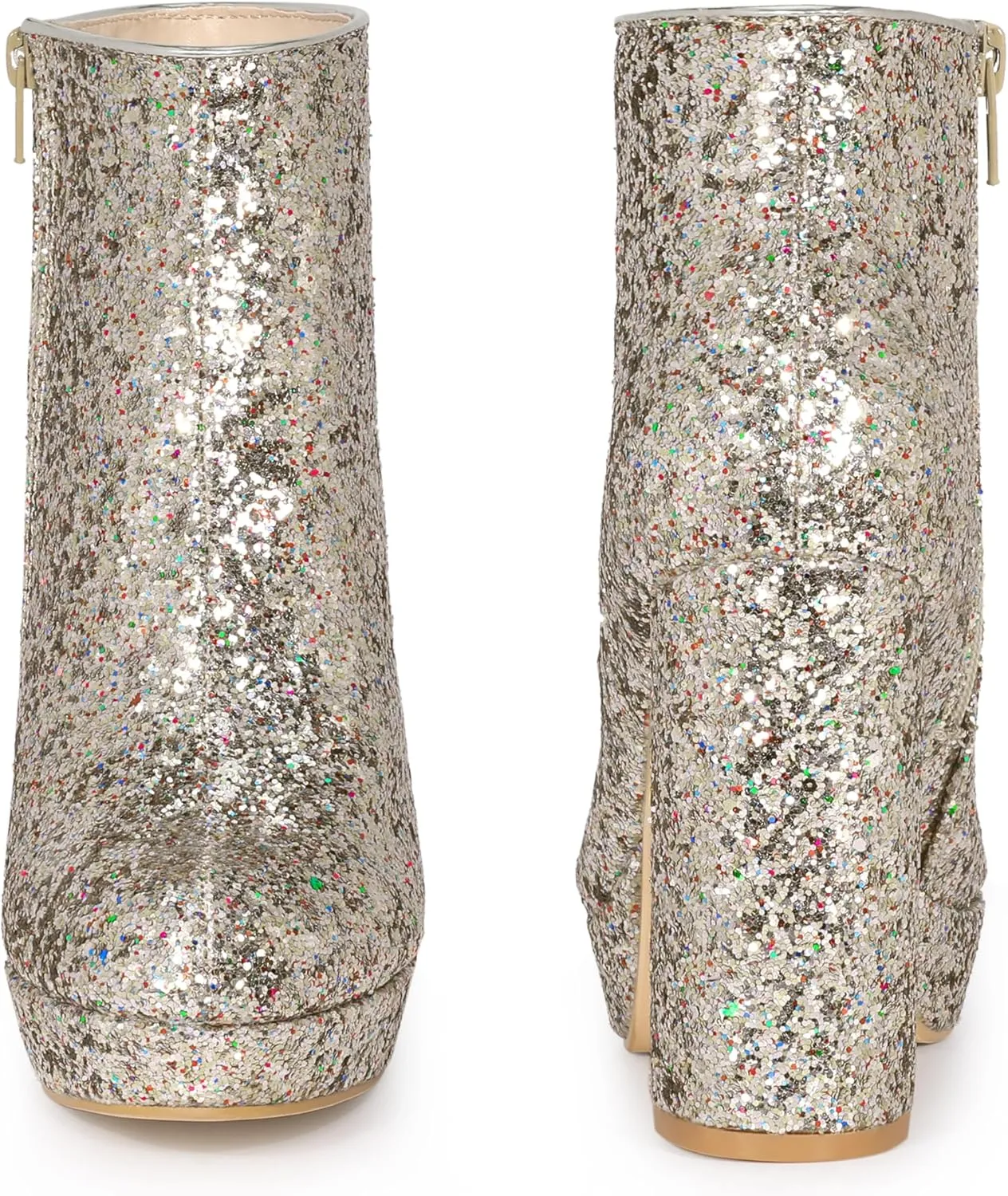 Perphy Glitter Platform Round Toe Chunky Heels Ankle Boots for Women