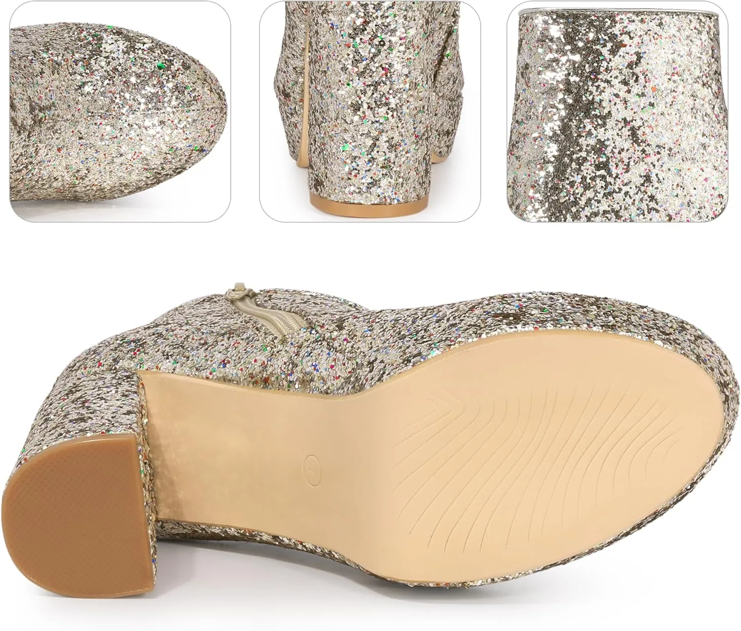 Perphy Glitter Platform Round Toe Chunky Heels Ankle Boots for Women